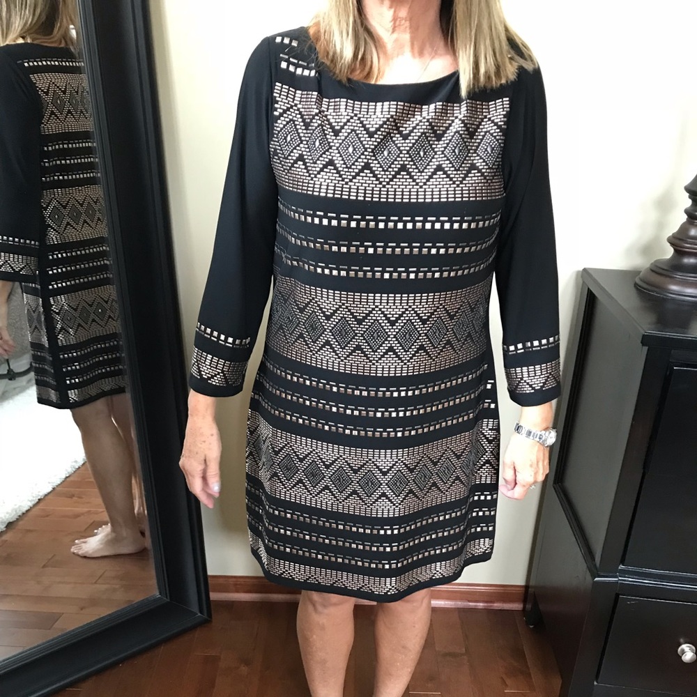 Black and Gold Studded Shift Dress